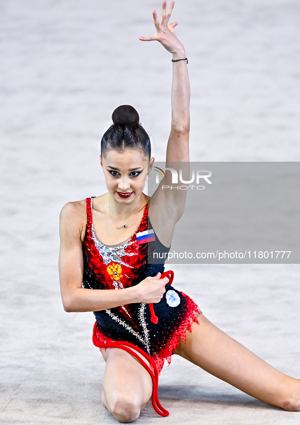 Mariia Borisova of Russia competes in the rope final of the International Rhythmic Gymnastics Tournament ''Sky Grace 2024'' at Aspire Zone F...