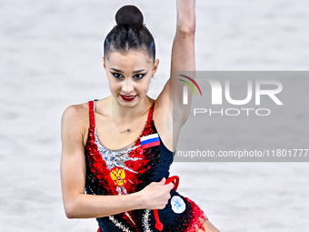 Mariia Borisova of Russia competes in the rope final of the International Rhythmic Gymnastics Tournament ''Sky Grace 2024'' at Aspire Zone F...