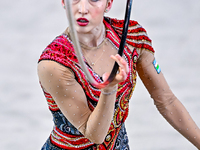 Takhmina Ikromova of Uzbekistan competes in the Hoop final of the International Rhythmic Gymnastics Tournament ''Sky Grace 2024'' at Aspire...