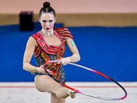 Takhmina Ikromova of Uzbekistan competes in the Hoop final of the International Rhythmic Gymnastics Tournament ''Sky Grace 2024'' at Aspire...