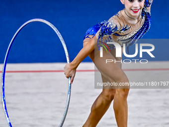 Polina Frolova of Russia competes in the Hoop final of the International Rhythmic Gymnastics Tournament ''Sky Grace 2024'' at Aspire Zone Fo...