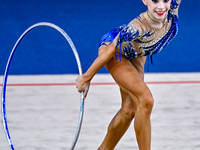 Polina Frolova of Russia competes in the Hoop final of the International Rhythmic Gymnastics Tournament ''Sky Grace 2024'' at Aspire Zone Fo...