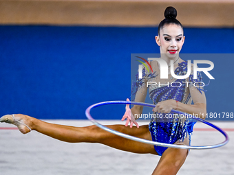 Polina Frolova of Russia competes in the Hoop final of the International Rhythmic Gymnastics Tournament ''Sky Grace 2024'' at Aspire Zone Fo...