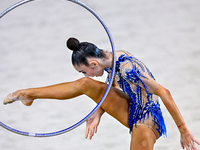 Polina Frolova of Russia competes in the Hoop final of the International Rhythmic Gymnastics Tournament ''Sky Grace 2024'' at Aspire Zone Fo...