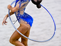 Polina Frolova of Russia competes in the Hoop final of the International Rhythmic Gymnastics Tournament ''Sky Grace 2024'' at Aspire Zone Fo...