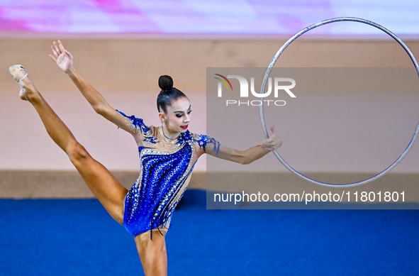 Polina Frolova of Russia competes in the Hoop final of the International Rhythmic Gymnastics Tournament ''Sky Grace 2024'' at Aspire Zone Fo...