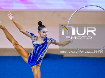 Polina Frolova of Russia competes in the Hoop final of the International Rhythmic Gymnastics Tournament ''Sky Grace 2024'' at Aspire Zone Fo...