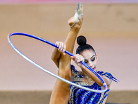 Polina Frolova of Russia competes in the Hoop final of the International Rhythmic Gymnastics Tournament ''Sky Grace 2024'' at Aspire Zone Fo...