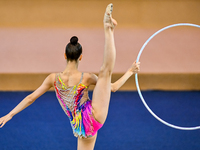 Anna Kondrashina of Belarus competes in the Hoop final of the International Rhythmic Gymnastics Tournament 'Sky Grace 2024' at Aspire Zone F...