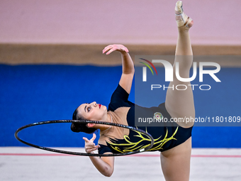 Zohra Aghamirova of Azerbaijan competes in the Hoop final of the International Rhythmic Gymnastics Tournament ''Sky Grace 2024'' at Aspire Z...