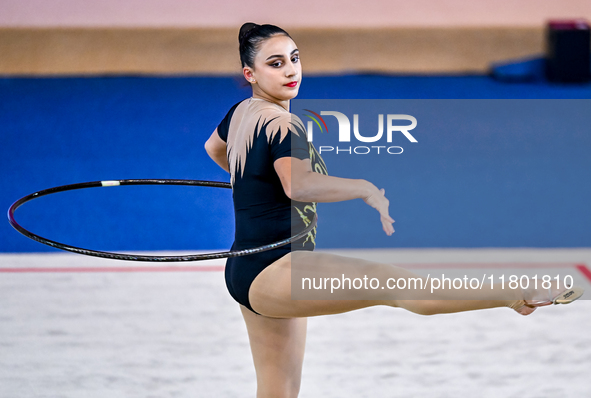 Zohra Aghamirova of Azerbaijan competes in the Hoop final of the International Rhythmic Gymnastics Tournament ''Sky Grace 2024'' at Aspire Z...