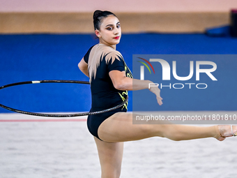 Zohra Aghamirova of Azerbaijan competes in the Hoop final of the International Rhythmic Gymnastics Tournament ''Sky Grace 2024'' at Aspire Z...