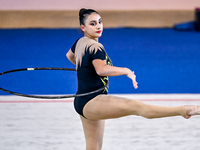 Zohra Aghamirova of Azerbaijan competes in the Hoop final of the International Rhythmic Gymnastics Tournament ''Sky Grace 2024'' at Aspire Z...