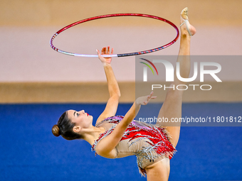 Andjela Mazibrada of Serbia competes in the Hoop final of the International Rhythmic Gymnastics Tournament ''Sky Grace 2024'' at Aspire Zone...