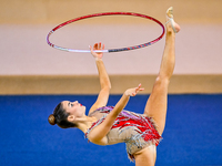 Andjela Mazibrada of Serbia competes in the Hoop final of the International Rhythmic Gymnastics Tournament ''Sky Grace 2024'' at Aspire Zone...