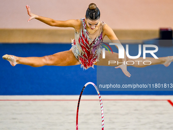 Andjela Mazibrada of Serbia competes in the Hoop final of the International Rhythmic Gymnastics Tournament ''Sky Grace 2024'' at Aspire Zone...