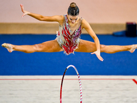 Andjela Mazibrada of Serbia competes in the Hoop final of the International Rhythmic Gymnastics Tournament ''Sky Grace 2024'' at Aspire Zone...