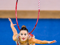 Andjela Mazibrada of Serbia competes in the Hoop final of the International Rhythmic Gymnastics Tournament ''Sky Grace 2024'' at Aspire Zone...