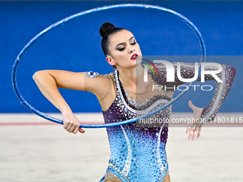 Alina Harnasko of Belarus competes in the Hoop final of the International Rhythmic Gymnastics Tournament 'Sky Grace 2024' at Aspire Zone Fou...