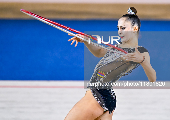 Silva Sargsyan of Armenia competes in the Hoop final of the International Rhythmic Gymnastics Tournament ''Sky Grace 2024'' at Aspire Zone F...