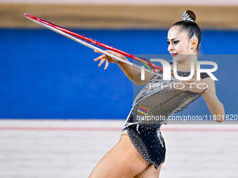 Silva Sargsyan of Armenia competes in the Hoop final of the International Rhythmic Gymnastics Tournament ''Sky Grace 2024'' at Aspire Zone F...