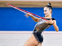 Silva Sargsyan of Armenia competes in the Hoop final of the International Rhythmic Gymnastics Tournament ''Sky Grace 2024'' at Aspire Zone F...