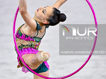 Mariia Borisova of Russia competes in the Hoop final of the International Rhythmic Gymnastics Tournament ''Sky Grace 2024'' at Aspire Zone F...