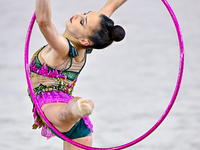 Mariia Borisova of Russia competes in the Hoop final of the International Rhythmic Gymnastics Tournament ''Sky Grace 2024'' at Aspire Zone F...