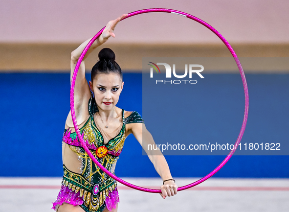 Mariia Borisova of Russia competes in the Hoop final of the International Rhythmic Gymnastics Tournament ''Sky Grace 2024'' at Aspire Zone F...