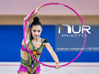 Mariia Borisova of Russia competes in the Hoop final of the International Rhythmic Gymnastics Tournament ''Sky Grace 2024'' at Aspire Zone F...