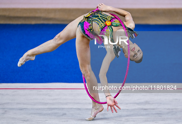 Mariia Borisova of Russia competes in the Hoop final of the International Rhythmic Gymnastics Tournament ''Sky Grace 2024'' at Aspire Zone F...