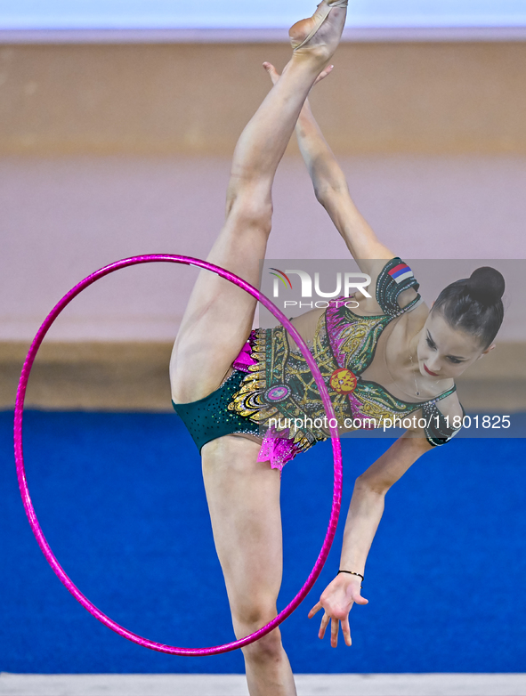 Mariia Borisova of Russia competes in the Hoop final of the International Rhythmic Gymnastics Tournament ''Sky Grace 2024'' at Aspire Zone F...