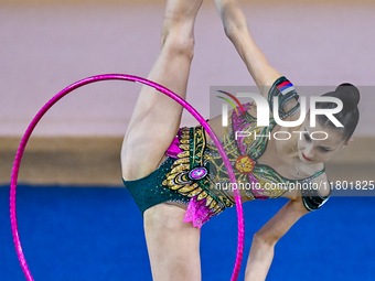 Mariia Borisova of Russia competes in the Hoop final of the International Rhythmic Gymnastics Tournament ''Sky Grace 2024'' at Aspire Zone F...