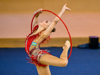 Natalya Usova of Uzbekistan competes in the Hoop final of the International Rhythmic Gymnastics Tournament ''Sky Grace 2024'' at Aspire Zone...