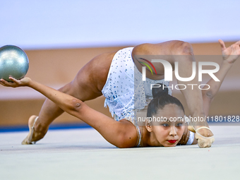 Aibota Yertaikyzy of Kazakhstan competes in the Ball final of the International Rhythmic Gymnastics Tournament ''Sky Grace 2024'' at Aspire...