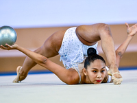 Aibota Yertaikyzy of Kazakhstan competes in the Ball final of the International Rhythmic Gymnastics Tournament ''Sky Grace 2024'' at Aspire...