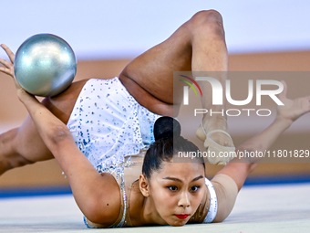 Aibota Yertaikyzy of Kazakhstan competes in the Ball final of the International Rhythmic Gymnastics Tournament ''Sky Grace 2024'' at Aspire...