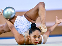 Aibota Yertaikyzy of Kazakhstan competes in the Ball final of the International Rhythmic Gymnastics Tournament ''Sky Grace 2024'' at Aspire...