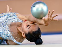 Aibota Yertaikyzy of Kazakhstan competes in the Ball final of the International Rhythmic Gymnastics Tournament ''Sky Grace 2024'' at Aspire...