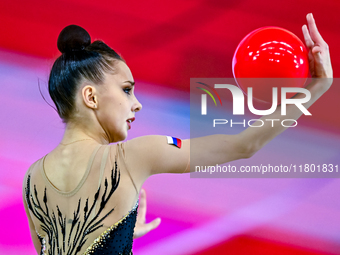 Mariia Borisova of Russia competes in the Ball final of the International Rhythmic Gymnastics Tournament ''Sky Grace 2024'' at Aspire Zone F...