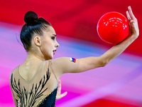 Mariia Borisova of Russia competes in the Ball final of the International Rhythmic Gymnastics Tournament ''Sky Grace 2024'' at Aspire Zone F...