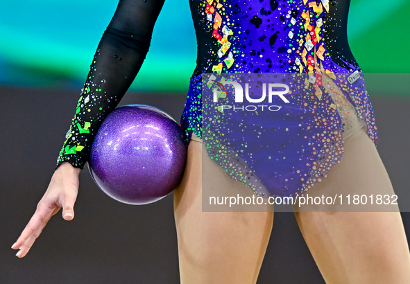 Natalya Usova of Uzbekistan competes in the Ball final of the International Rhythmic Gymnastics Tournament 'Sky Grace 2024' at Aspire Zone F...