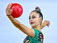 Silva Sargsyan of Armenia competes in the Ball final of the International Rhythmic Gymnastics Tournament ''Sky Grace 2024'' at Aspire Zone F...