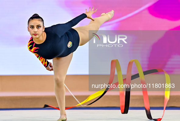 Zohra Aghamirova of Azerbaijan competes in the Ribbon final of the International Rhythmic Gymnastics Tournament 'Sky Grace 2024' at Aspire Z...