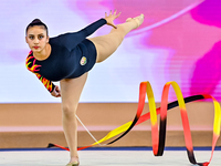 Zohra Aghamirova of Azerbaijan competes in the Ribbon final of the International Rhythmic Gymnastics Tournament 'Sky Grace 2024' at Aspire Z...