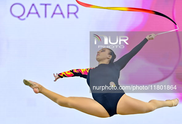 Zohra Aghamirova of Azerbaijan competes in the Ribbon final of the International Rhythmic Gymnastics Tournament 'Sky Grace 2024' at Aspire Z...