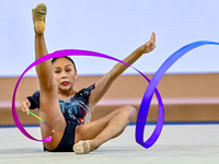 Aibota Yertaikyzy of Kazakhstan competes in the Ribbon final of the International Rhythmic Gymnastics Tournament ''Sky Grace 2024'' at Aspir...