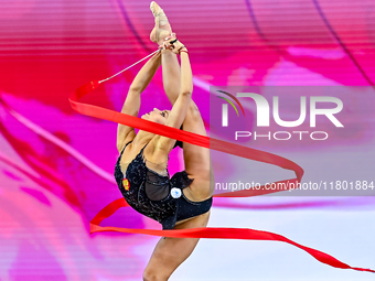 Vladislava Nikolaenko of Russia competes in the Ribbon final of the International Rhythmic Gymnastics Tournament ''Sky Grace 2024'' at Aspir...