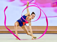 Antonia Marinova of Bulgaria competes in the Ribbon final of the International Rhythmic Gymnastics Tournament 'Sky Grace 2024' at Aspire Zon...