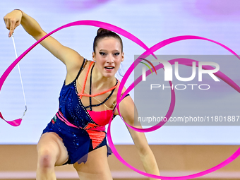 Antonia Marinova of Bulgaria competes in the Ribbon final of the International Rhythmic Gymnastics Tournament 'Sky Grace 2024' at Aspire Zon...